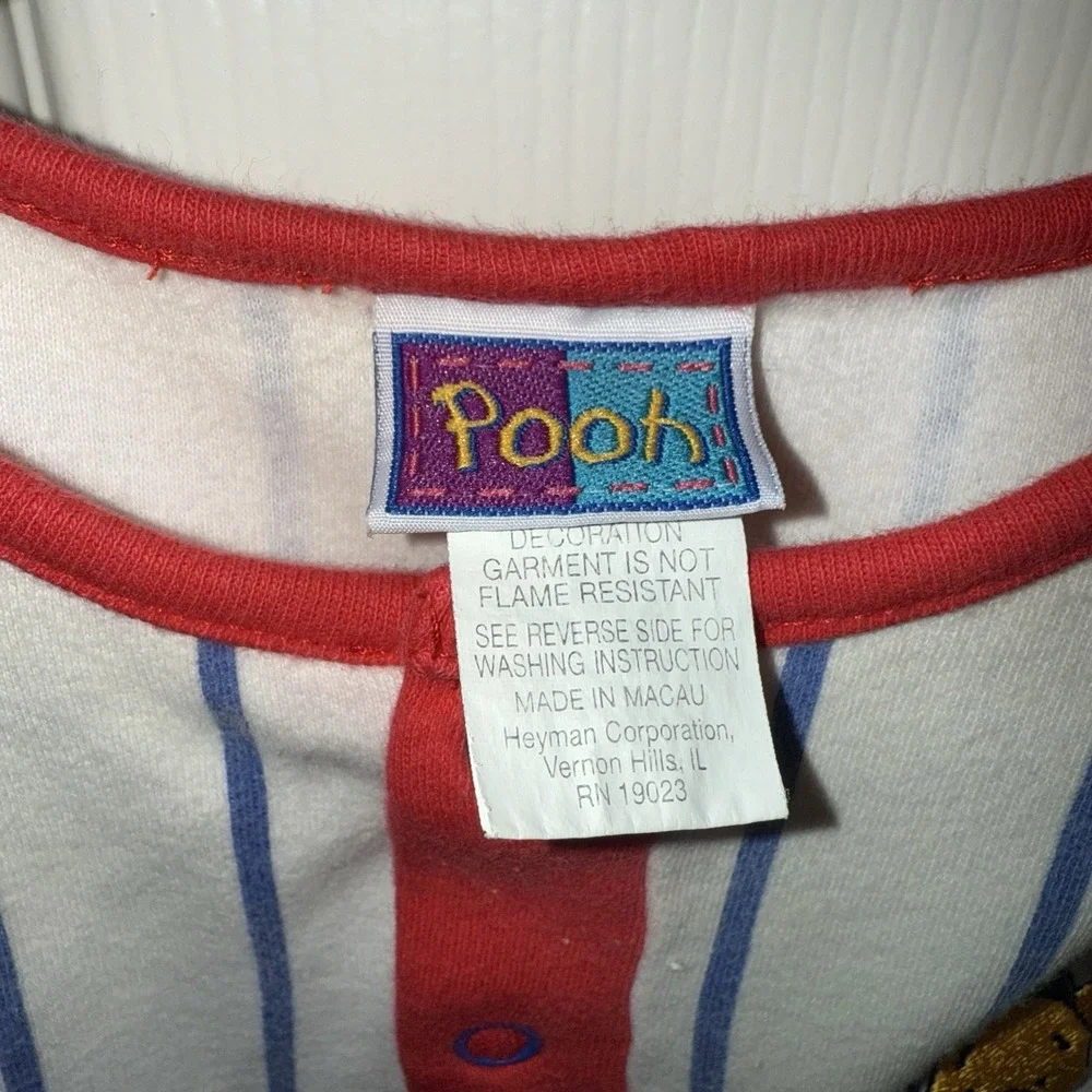 Winnie The Pooh Vintage Baseball‎ Jersey One Piece Sleeper Footies Disney 3-6 Mo